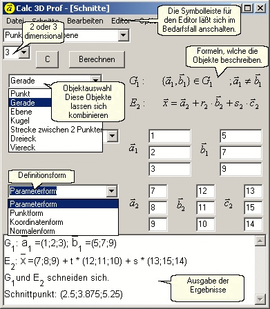 Parameterform, Punktform, Koordinatenform und Normalenform umschalten